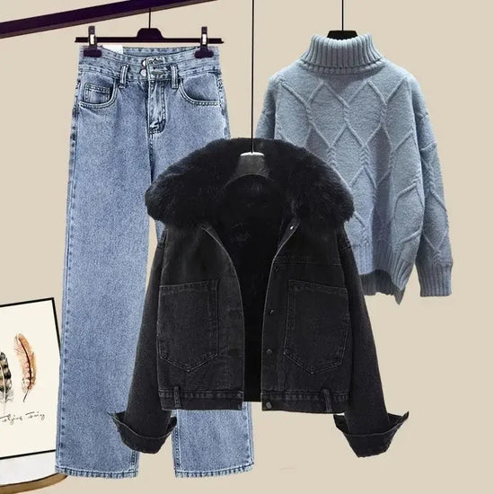 Giacca denim foderata in pile da donna – giacca imbottita spessa per autunno / inverno 2025 stile street
