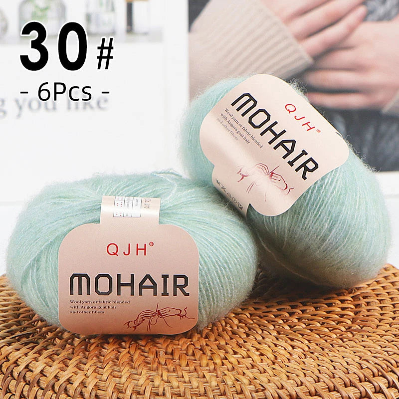 Set 6 gomitoli filato mohair morbido – lana angora effetto fluffy per maglioni, sciarpe, shawl fai-da-te