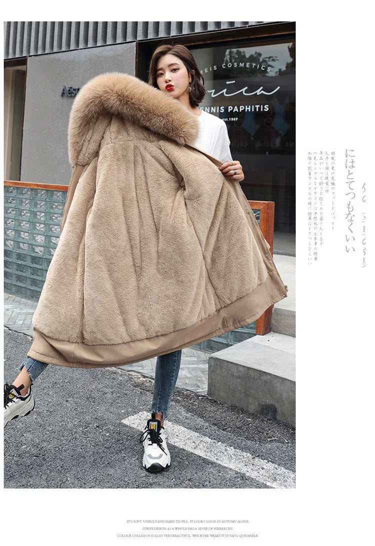 Parka invernale donna – Cappotto lungo imbottito con fodera in lana, cappuccio e colletto in pelliccia, giacca calda da neve