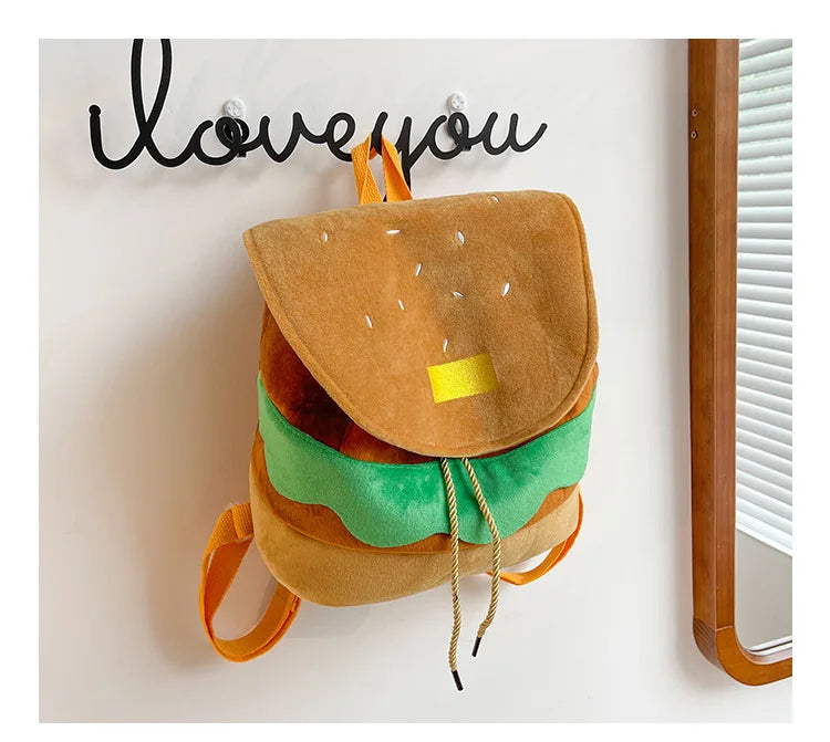 Zaino hamburger cartoon unisex – Backpack kawaii grande capacità per bambini e adulti, design buffo e comodo