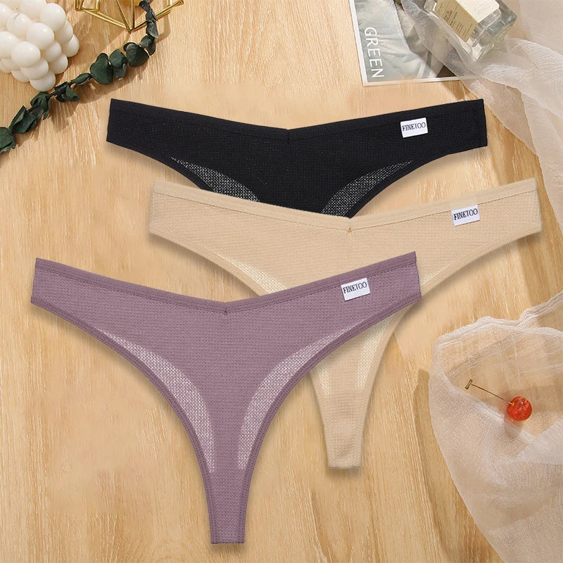 Set 3 pezzi perizomi donna G-string in cotone waffle a vita bassa – underwear sexy comfort quotidiano