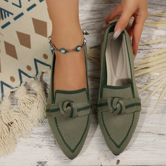 Ballerine Donna  – Scarpe Slip-On Traspiranti in Maglia a Punta con Nodo Decorativo