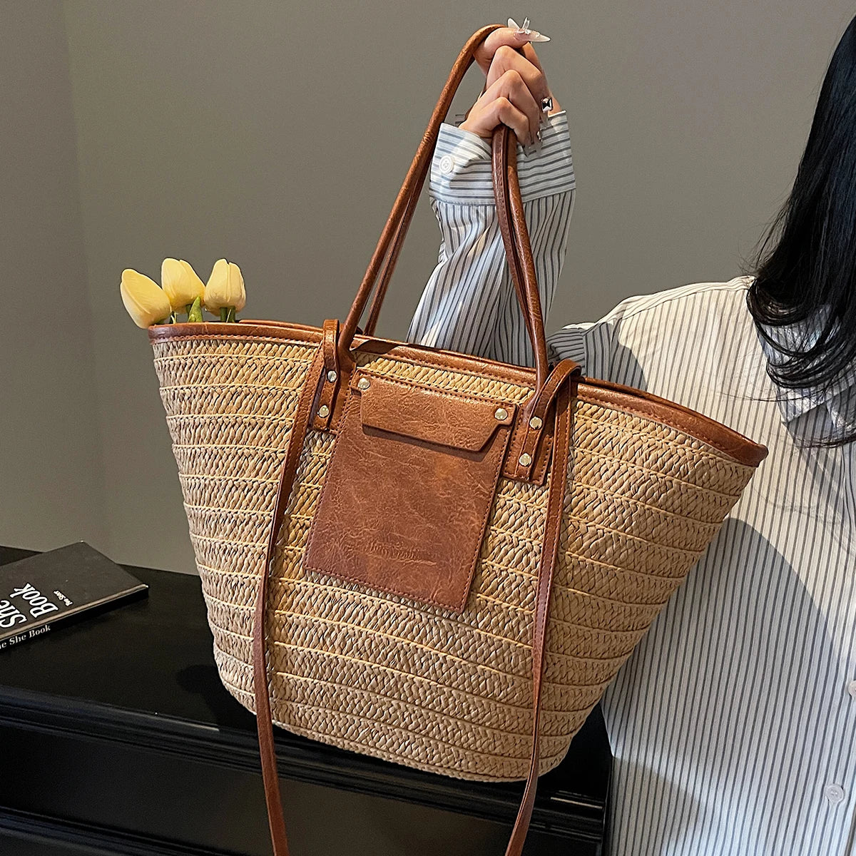 Borsa Donna in Paglia Intrecciata – Tote Estiva con Zip