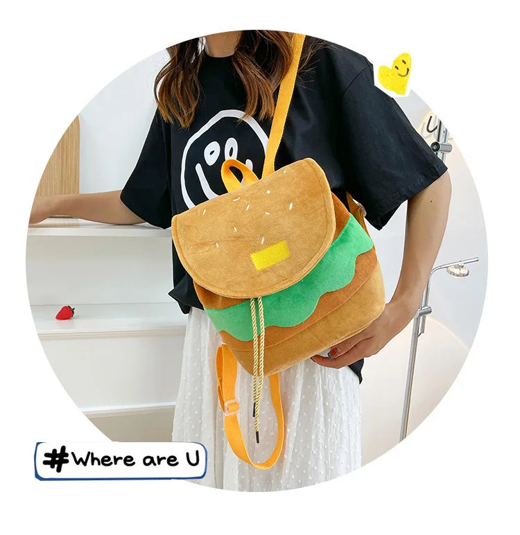 Zaino hamburger cartoon unisex – Backpack kawaii grande capacità per bambini e adulti, design buffo e comodo