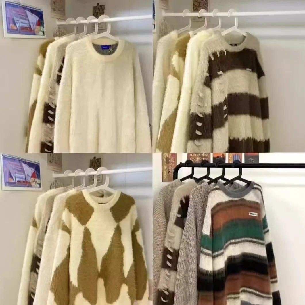 Maglione in “faux mink” righe e color block – Pullover oversize autunno/inverno morbido e fashion donna