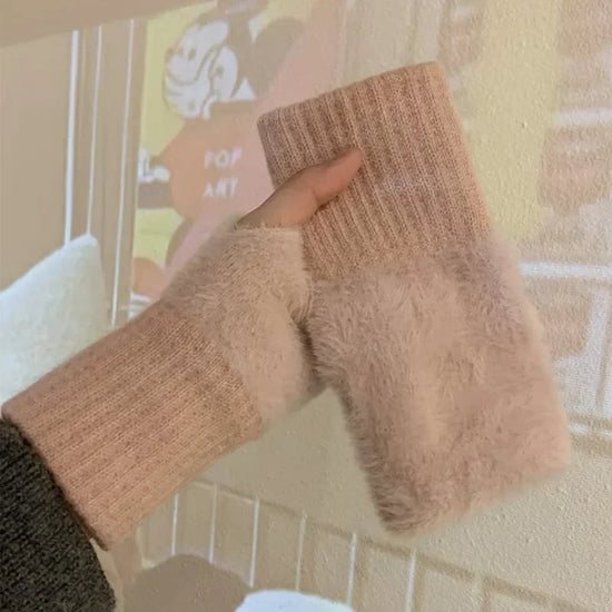 Guanti in pelliccia sintetica “mink fleece” half-finger donna – Guanti senza dita caldi e morbidi per l’inverno, perfetti per scrivere e usare lo smartphone