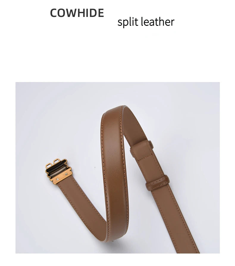 Cintura donna ecopelle vera 2025 – skinny knot belt in cowhide con fibbia gold, cintura regalo moda