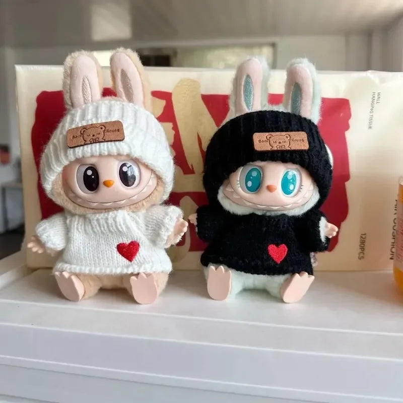 Set di abbigliamento per bambola Labubu da 17 cm – Cappello orso e maglione con cuore