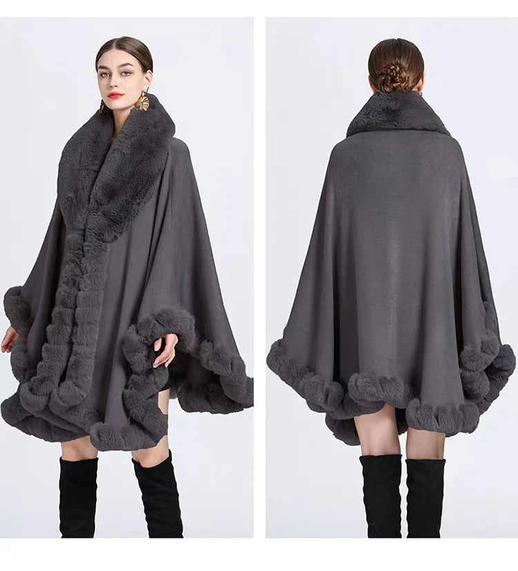 Mantella donna con bordo in pelliccia sintetica
