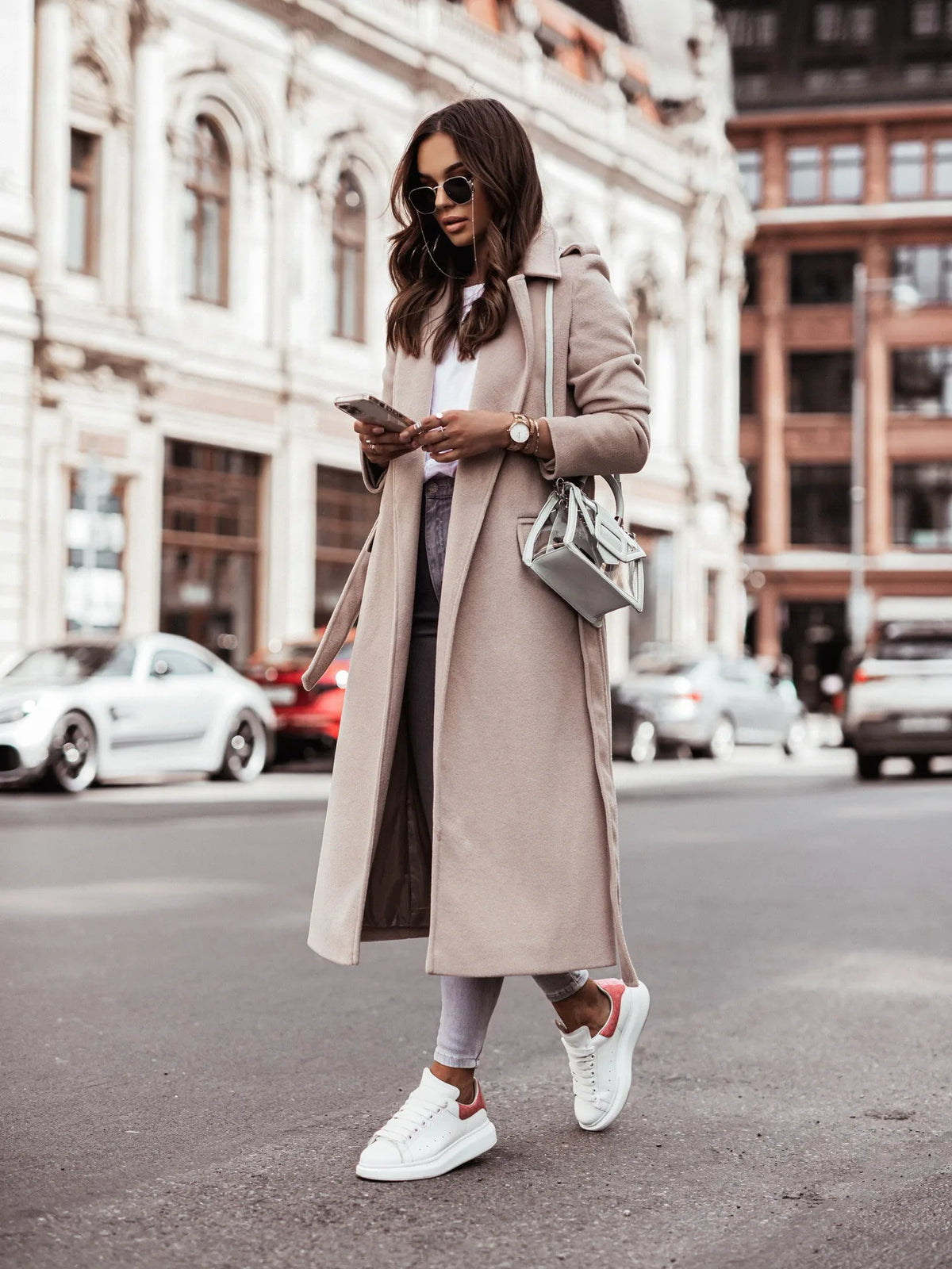 Cappotto Lungo Donna con Cintura e Rever - immagine 24
