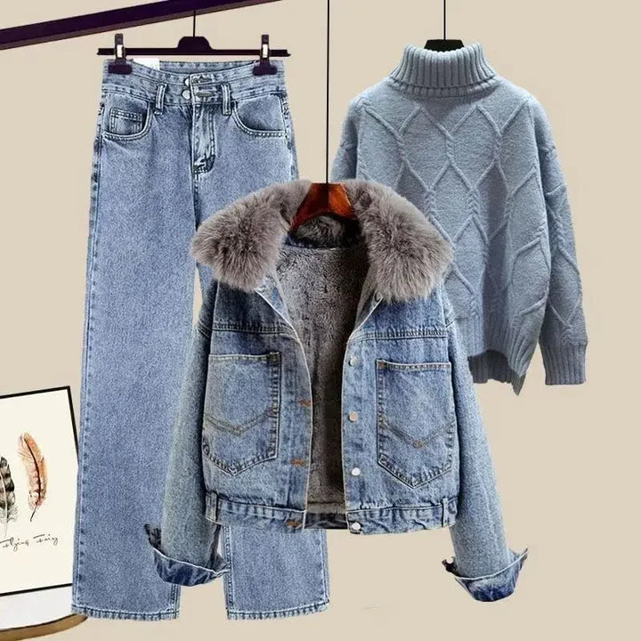 Giacca denim foderata in pile da donna – giacca imbottita spessa per autunno / inverno 2025 stile street