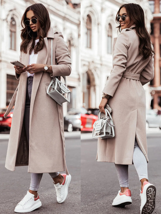 Cappotto Lungo Donna con Cintura e Rever - immagine 22