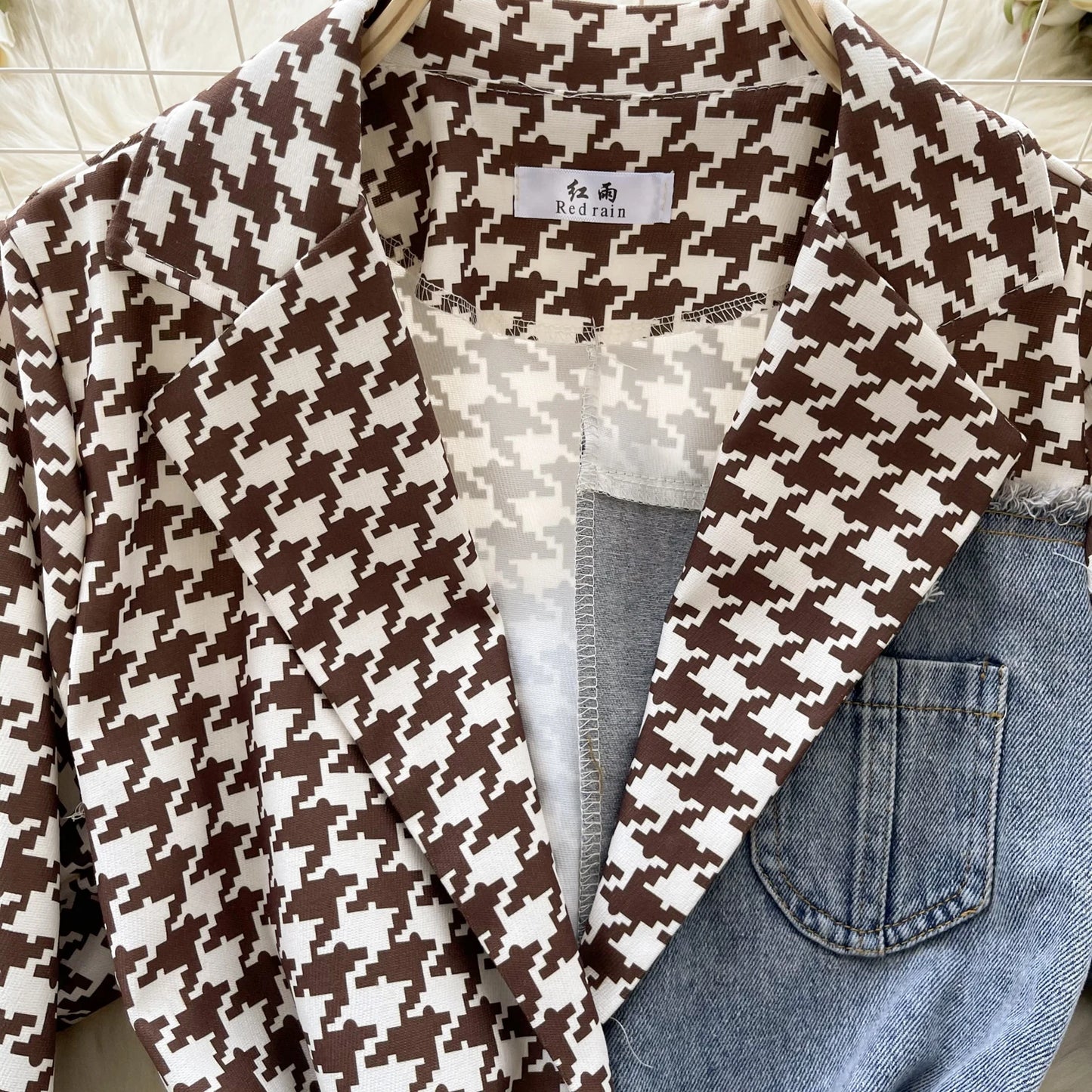 Giacca patchwork in denim con rever 2025 – blazer overshirt donna doppio bottone, vita slim, stile commuter