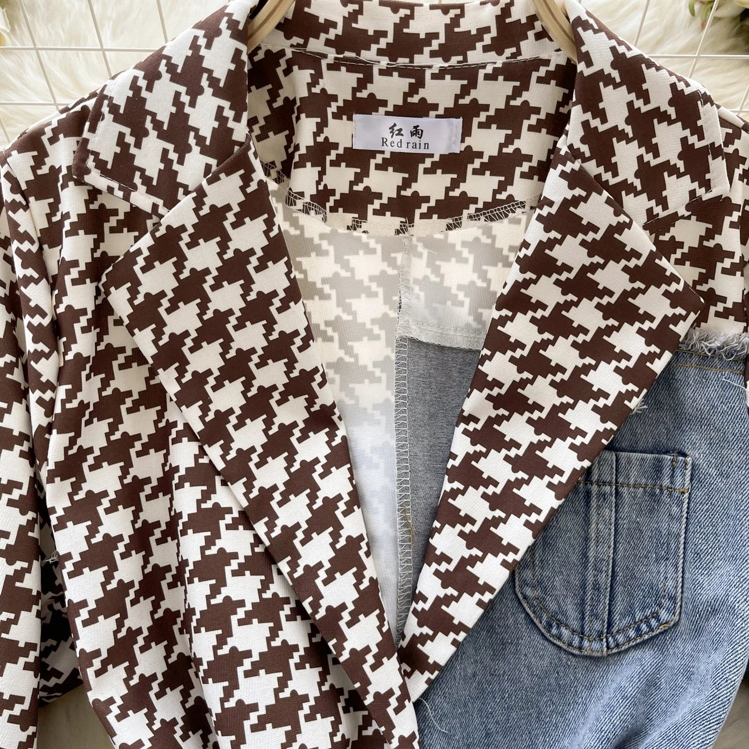 Giacca patchwork in denim con rever 2025 – blazer overshirt donna doppio bottone, vita slim, stile commuter