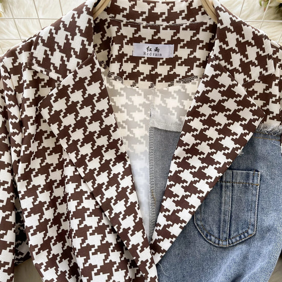 Giacca patchwork in denim con rever 2025 – blazer overshirt donna doppio bottone, vita slim, stile commuter