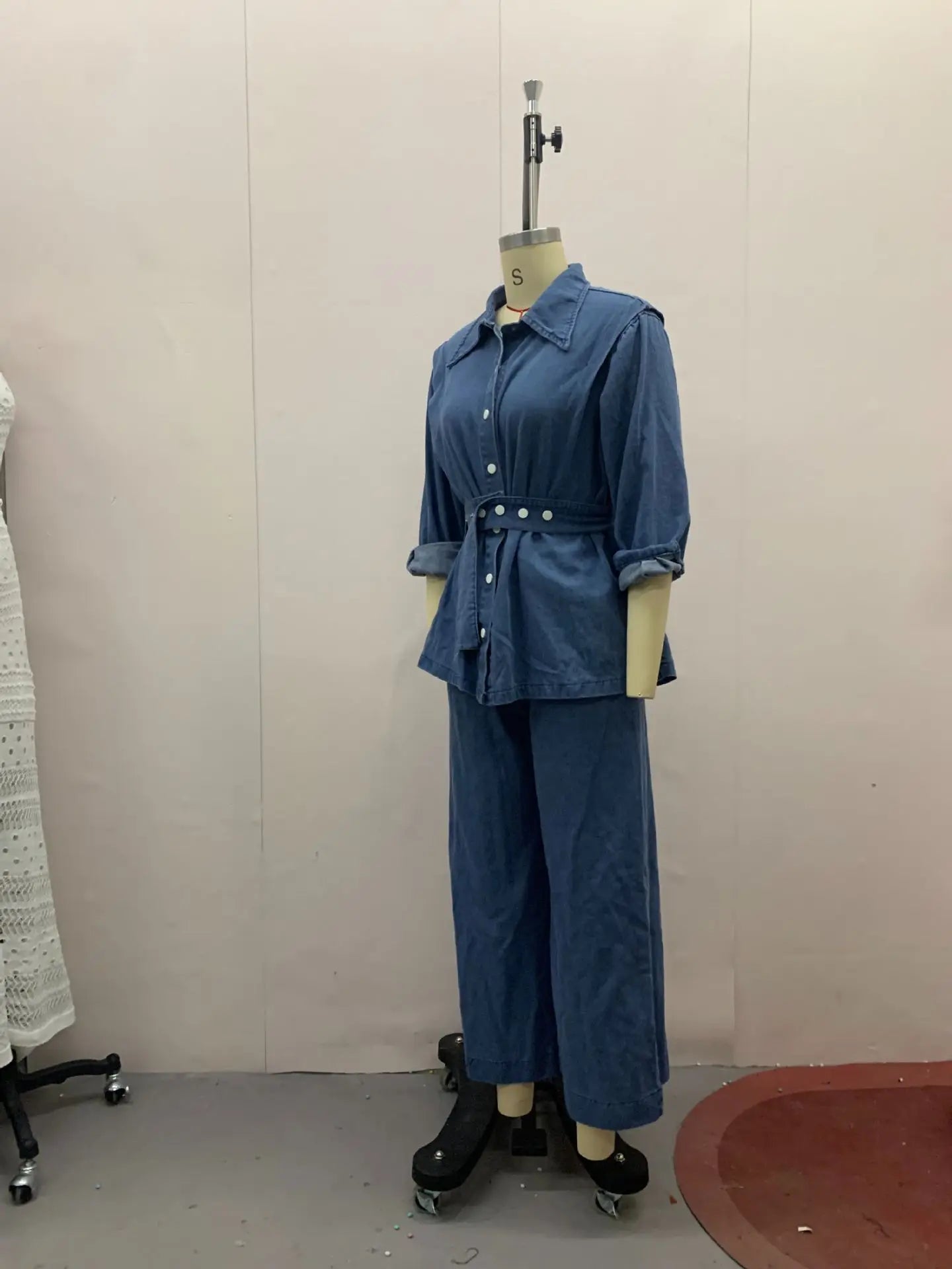 Tuta denim donna 2025 – giacca lunga a maniche lunghe + pantaloni a gamba ampia di alta qualità, stile autunnale