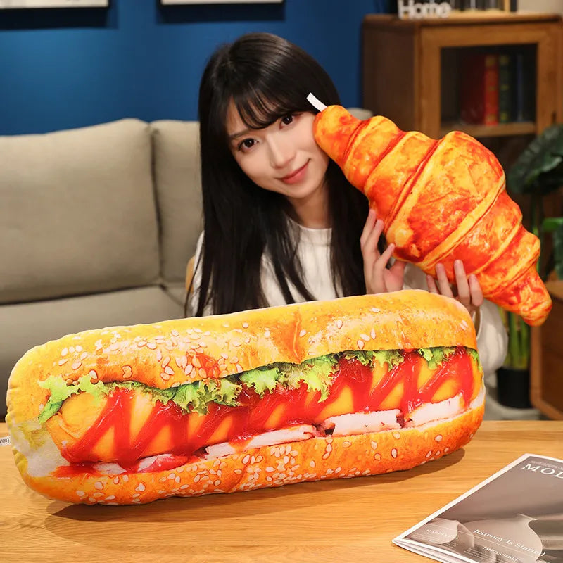 Realistic Bread Plush Pillow Set Croissant Baguette Hot Dog Sofa Decor Soft Comfort Food Themed Cushions For family Birthday Gif