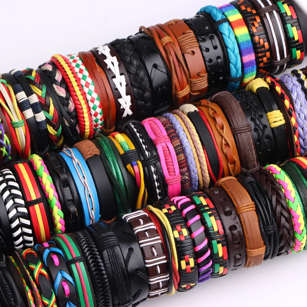 10-100 Braccialetti in Pelle Intrecciata Regolabili – Bracciali Uomo / Donna All’Ingrosso Retro Style