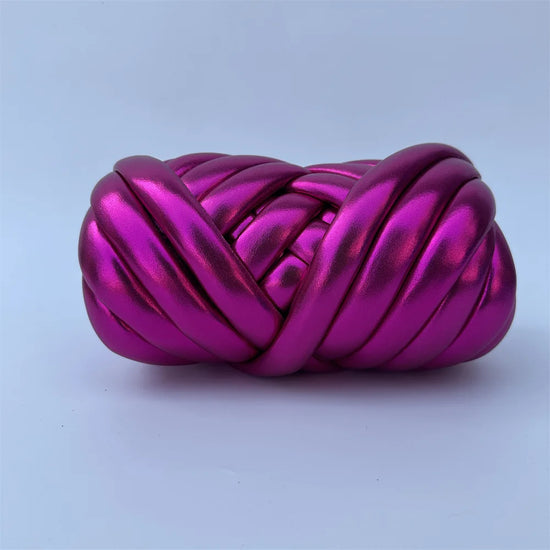 Filato mesh / ecopelle marshmallow per borse e uncinetto – opaco/lucido + pelle intrecciata artigianale