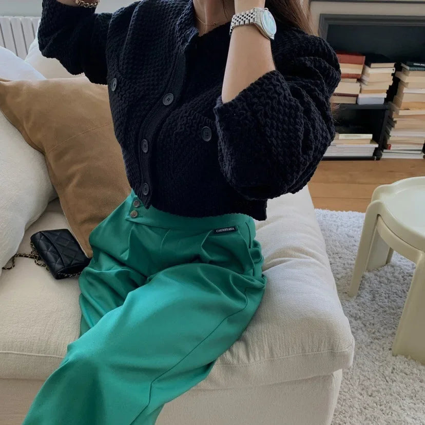 Cardigan donna coreano maniche corte collo polo – versatile knit senza maniche, girocollo, perfetto per tutte le stagioni