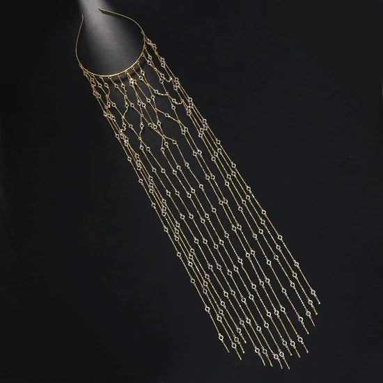 Copricapo Gioiello Donna con Strass e Frange – Oro o Argento