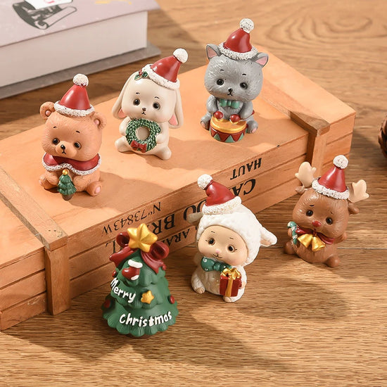 Decorazioni natalizie da scrivania 2025 ‒ set figurine Piccolo Babbo Natale + Alberello ornamentale per ufficio e casa