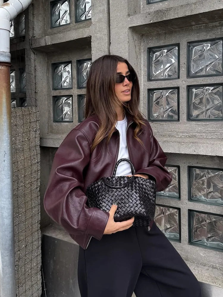 Giacca Donna Effetto Pelle Vintage con Zip - immagine 1