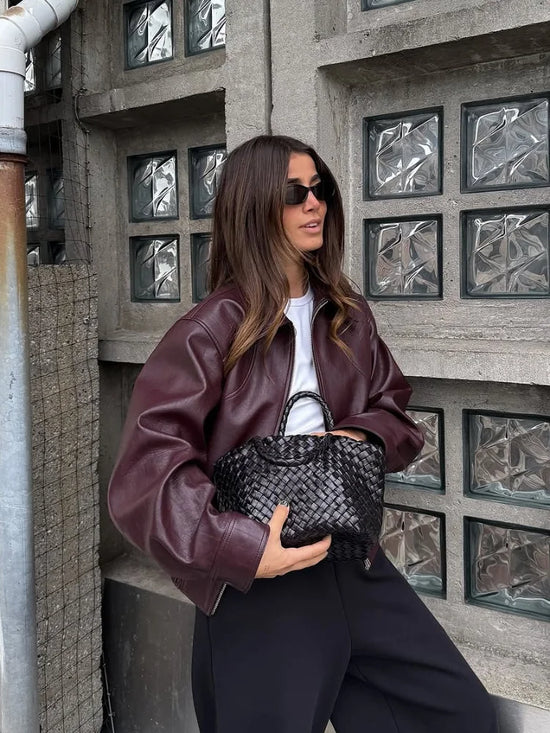 Giacca Donna Effetto Pelle Vintage con Zip - immagine 1