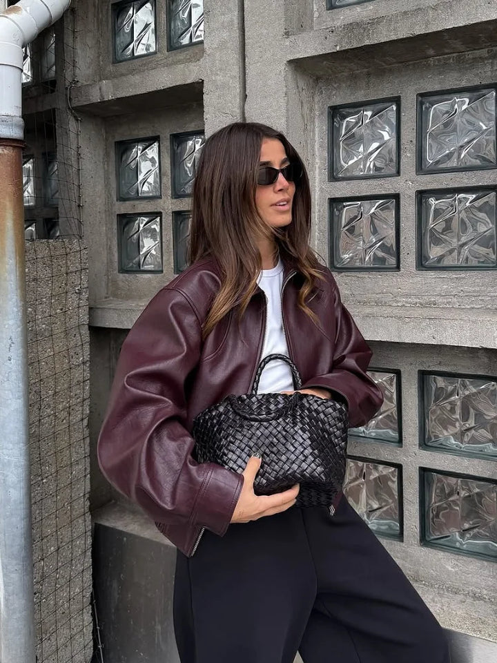 Giacca Donna Effetto Pelle Vintage con Zip - immagine 1
