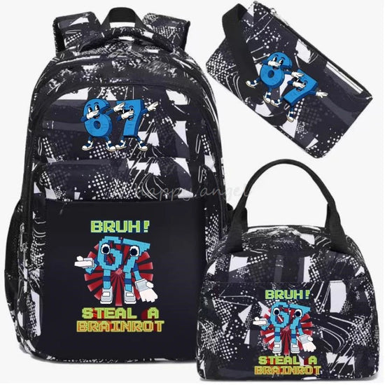 67 Six Seven Print 3Pcs/set Camouflage Backpack With Lunch Bag Steal A BrainRot Boy Student Teens Rucksack Girl Casual SchoolBag