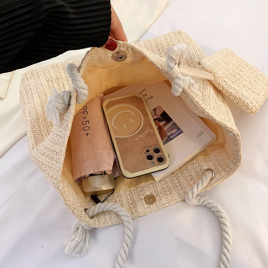 Borsa Tote Donna in Paglia Grande Capacità – Stile Boho Estivo