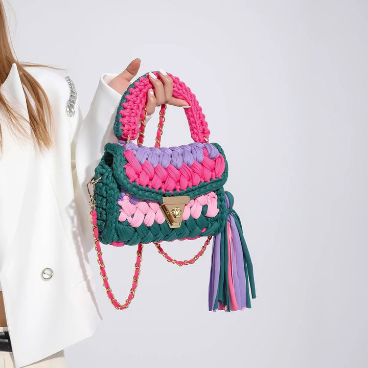 Borsa Uncinetto Donna in Maglia Grossa – Fatta a Mano, con Manico e Design Croche Stilizzato