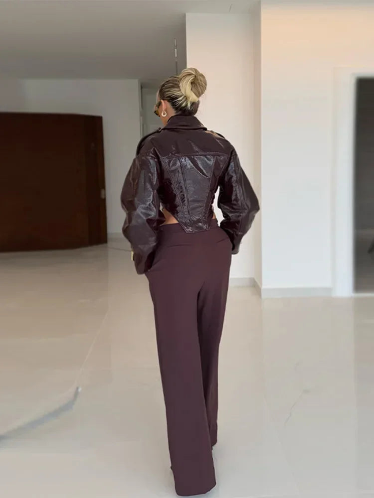 Giacca Biker Donna Effetto Pelle Lucida con Zip – Nero o Rosso