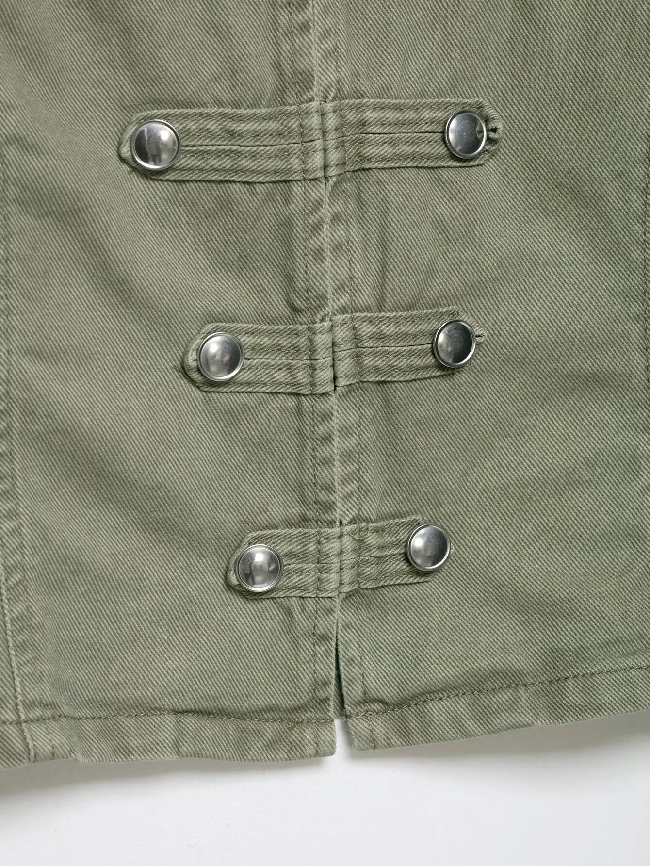 Giacca Corta Donna Effetto Denim con Bottoni e Collo Tondo
