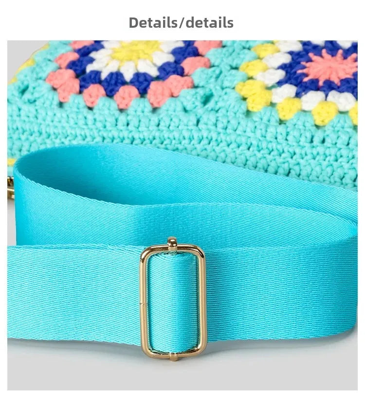 Borsa a tracolla in cotone uncinetto traforato – shoulder bag artigianale floreale con zip, stile boho