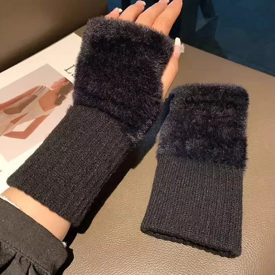Guanti in pelliccia sintetica “mink fleece” half-finger donna – Guanti senza dita caldi e morbidi per l’inverno, perfetti per scrivere e usare lo smartphone