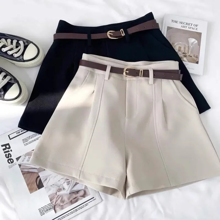 Pantaloncini donna vita alta stile coreano – gamba larga A‑line in cotone 2025