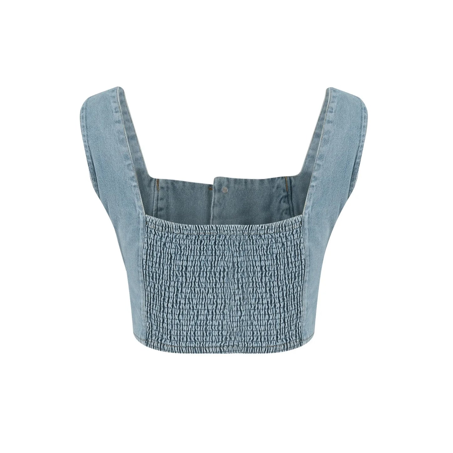 Top Denim Donna Aderente – Crop Top Scollo Quadrato