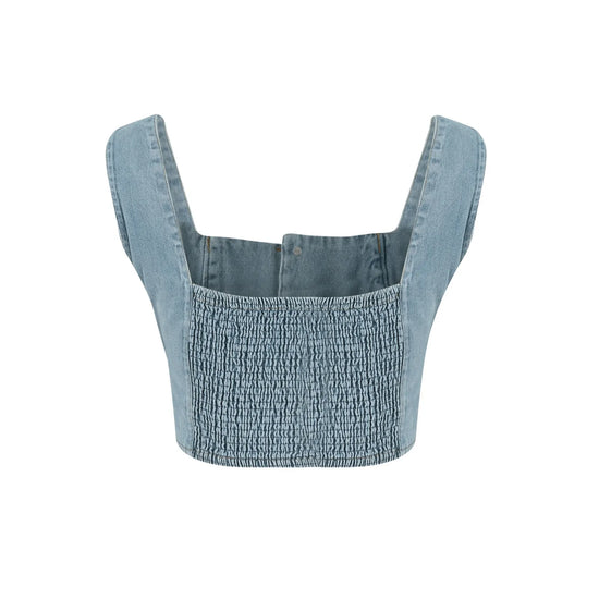Top Denim Donna Aderente – Crop Top Scollo Quadrato