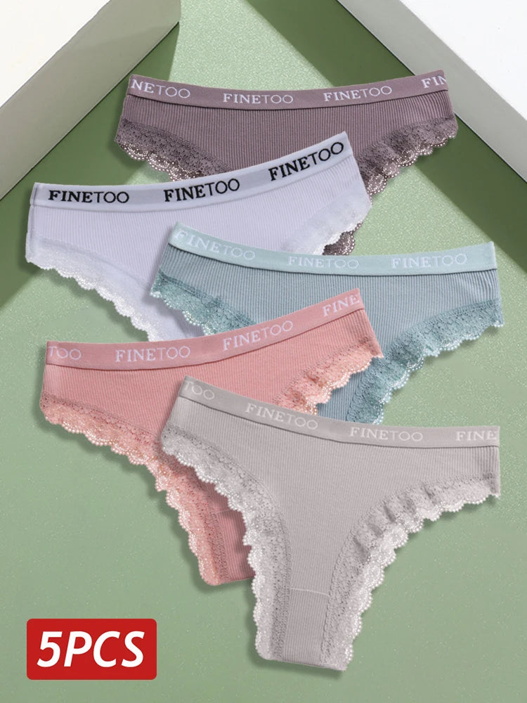 Set perizomi donna seamless in cotone + pizzo – vita bassa, T-back, soft comfort, taglie da M a 2XL