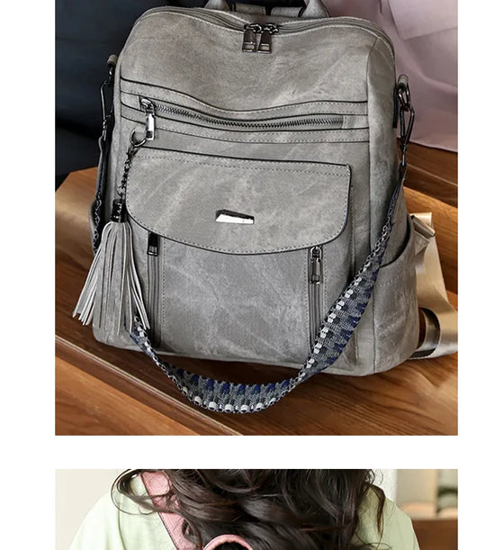 Zaino donna in pelle sintetica impermeabile + ant-furto – travel business college backpack grande capacità con nappina 2025