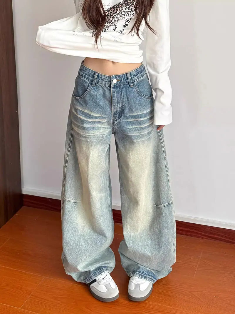 Jeans Baggy Donna Patchwork a Righe Vita Alta - dettaglio prodotto