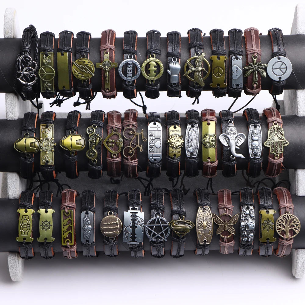10-100 Braccialetti in Pelle Intrecciata Regolabili – Bracciali Uomo / Donna All’Ingrosso Retro Style