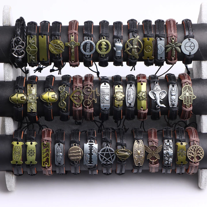 10-100 Braccialetti in Pelle Intrecciata Regolabili – Bracciali Uomo / Donna All’Ingrosso Retro Style