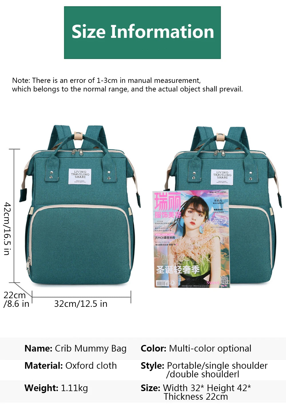 Zaino Fasciatoio Pieghevole 3 in 1 con Lettino Portatile – Borsa Mamma da Viaggio Leggera e Capiente