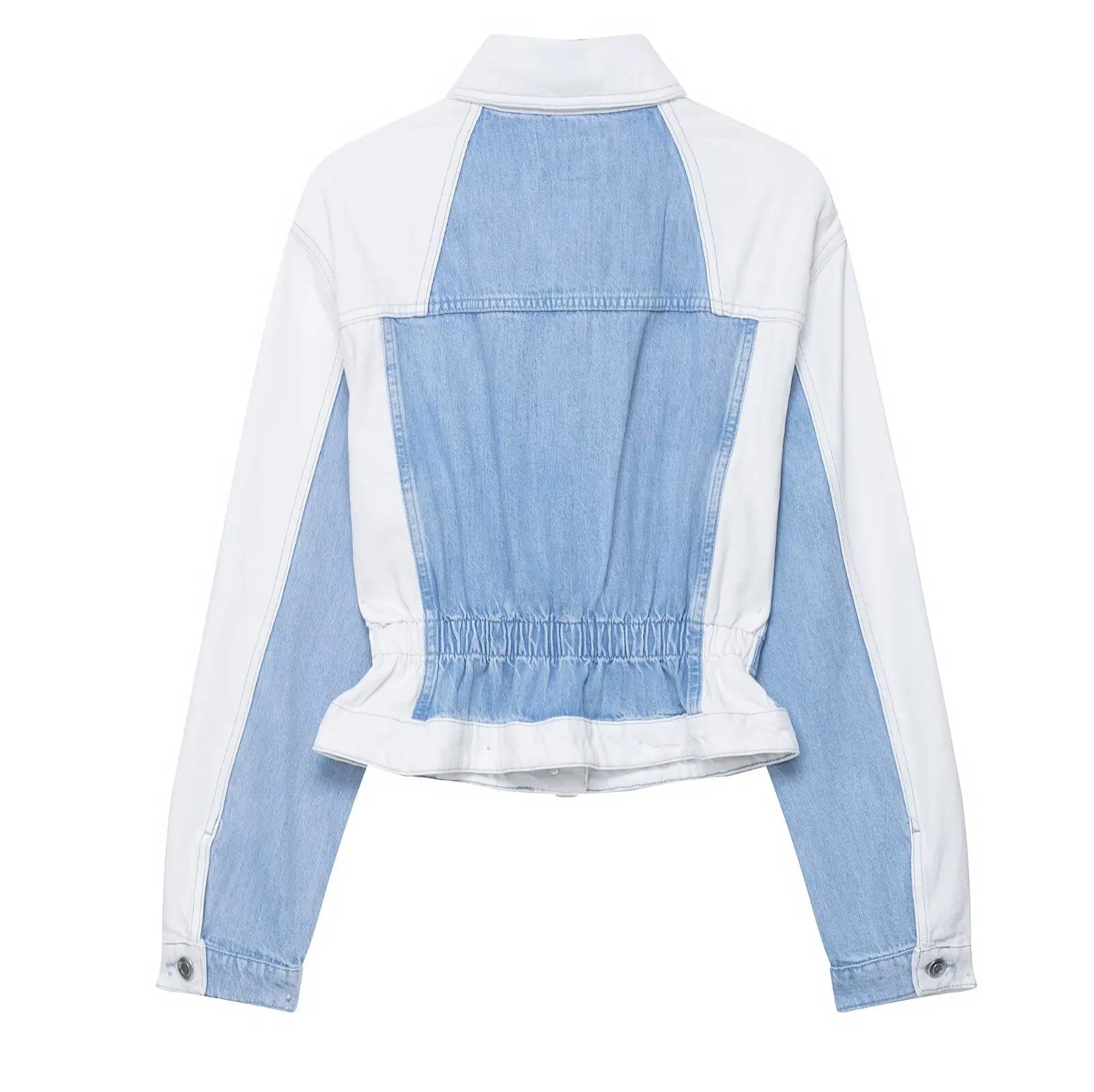 Set patchwork denim donna 2025 ‒ completo giacca monopetto + pantaloni wide-leg, look autunnale fashion con tasche