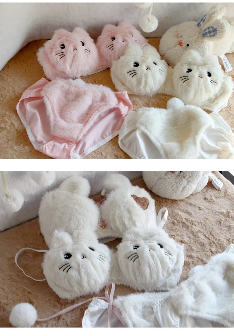 Set Intimo Donna Orsetto in Peluche ‒ Reggiseno e Slip Plush Invernali Cartoon