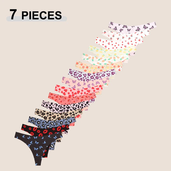 Set 7 pezzi perizomi donna in ice silk ultra sottile – G-string vita bassa con stampa farfalla/leopardato/frutta, lingerie comfort e sexy