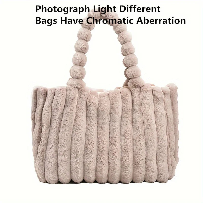 Tote bag rigata in faux fur – Borsa soffice a spalla a righe