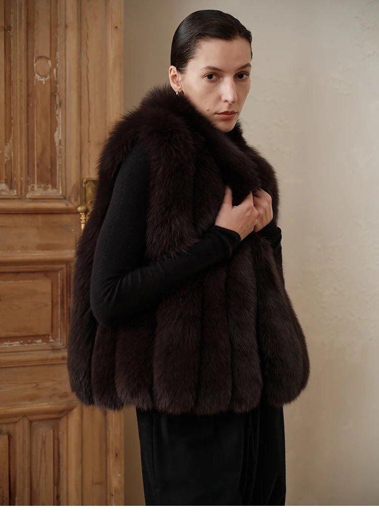Gilet donna in pelliccia sintetica con collo alto